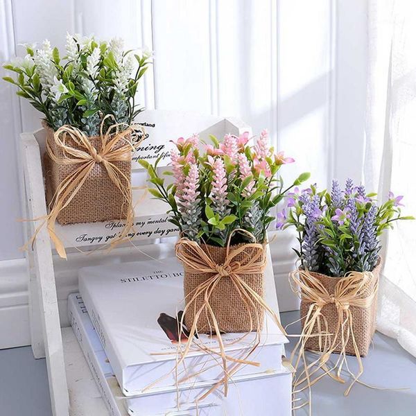 

augkun mini potted artificial lavender bouquet garden style linen plastic flower plants wedding accessories decoration ornaments1