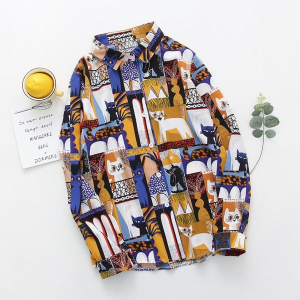 

2021 spring new retro loose and plus-sized printed chiffon shirt women's long-sleeved shirt women blouse turn-down collar, White