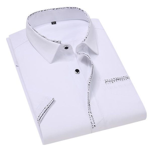

men's casual shirts summer fashion mens short sleeve shirt solid regular fit button down cotton for men 4xl 5xl, White;black