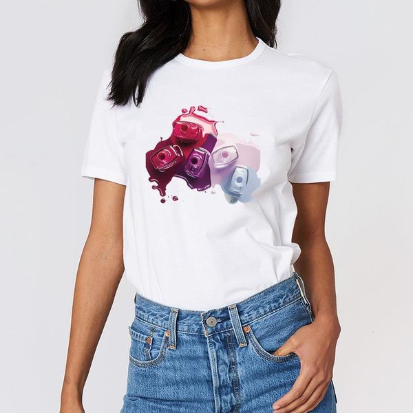 

showtly 2020 style woman t-shirt makeup printing fashion casual comfortable breathable t shirt korean trend tshirt, White