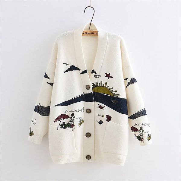

spring woman sweater knitting 2021 new japanese mori girl v neck jacquard cardigan sweater winter drop shipping, White;black