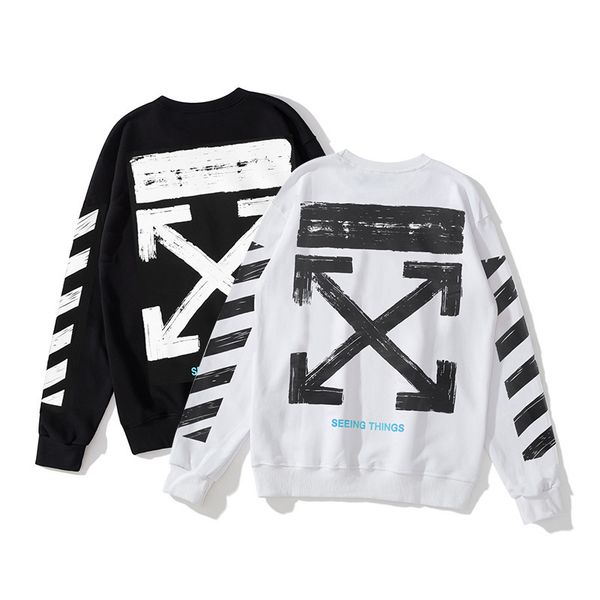 

hoodies chao brand off style white arrstyle print oil painting men's women's versatile cotton terry round neck plush autumn and wi, Black