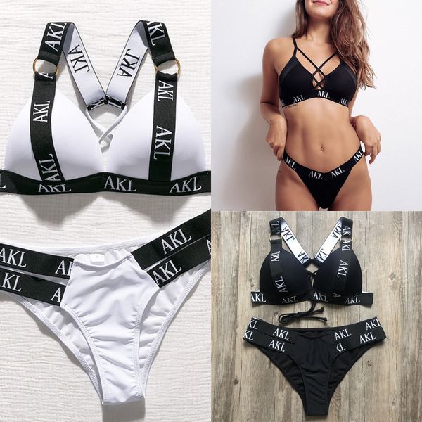

in-x push up bikini set letter print swimsuit female bandage black swimwear women biquini swimming bathing suit bather 2020 y1120, White;black