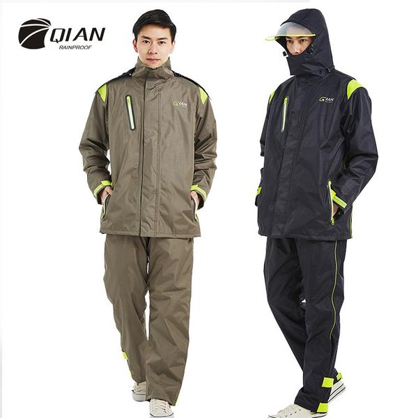 

rain gear qian brand impermeable raincoats women/men jacket pants set adults poncho thicker motorcycle rainsuit, Red;brown