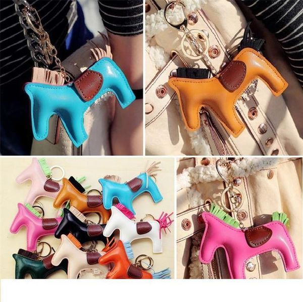 

fashion cute women's pendant high-end handmade 11colors pu handbag key chains tassel rodeo horse charm bag accessories, Silver