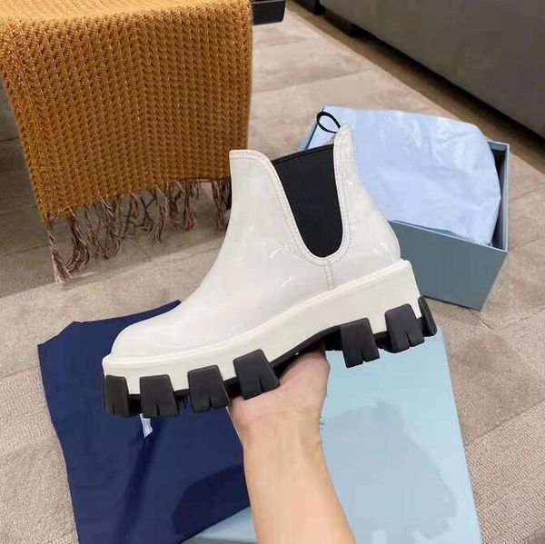 

woman italy white patent leather platform boots chunky lugs monolith booties elasticized side gussets lug-sole shoes 35-39, Black