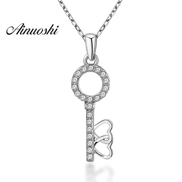 

ainuoshi luxury 925 sterling silver pendant necklace for women halo round keyhole long chain necklace wedding silver jewelry y200107
