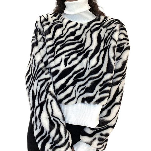 

women's turtleneck pullover hoodies long sleeve animal print fluffy plush loose sweatshirt ladies hoodies winter clothes, Black