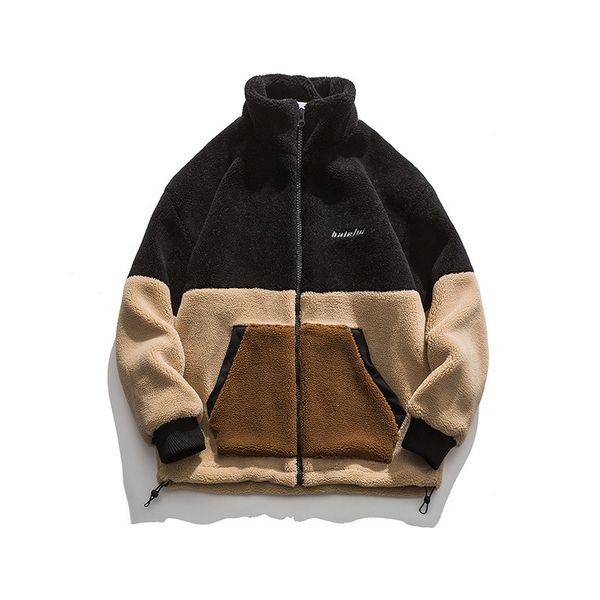 

2020 winter collar cotton clothes day original hit color stitching three-dimensional pocket casual cotton jacket male mens jacket mens coat, Black;brown