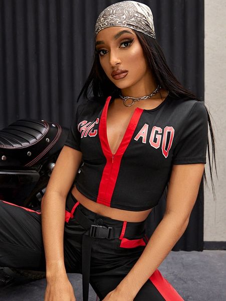 

letter graphic zip up crop tee 58ps#, White