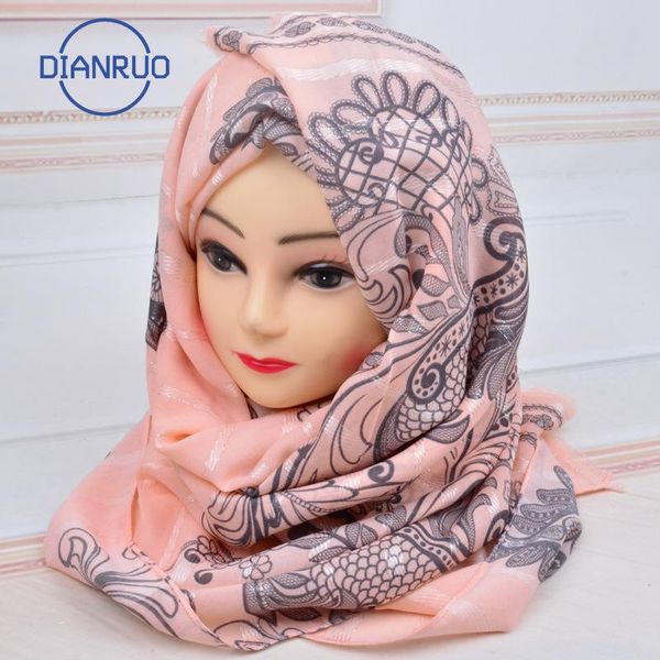 

dianruo muslim hijab chiffon silk scarf foulard women bohemia long shawls printed flower wraps sunscreen cape scarves r204, Blue;gray