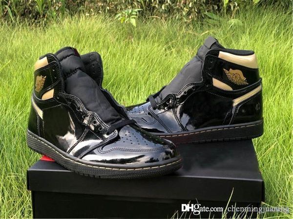 

air authentic 1 high og black metallic gold sneakers retro black gold patent leather 1s men sports shoes with original box