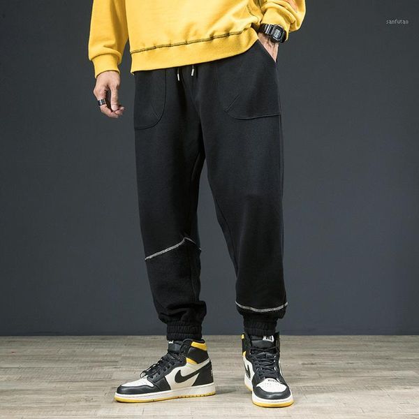 

2020 spring and autumn new youth popular japanese loose sweatshirt fashion splicing beam casual pants black / army green1