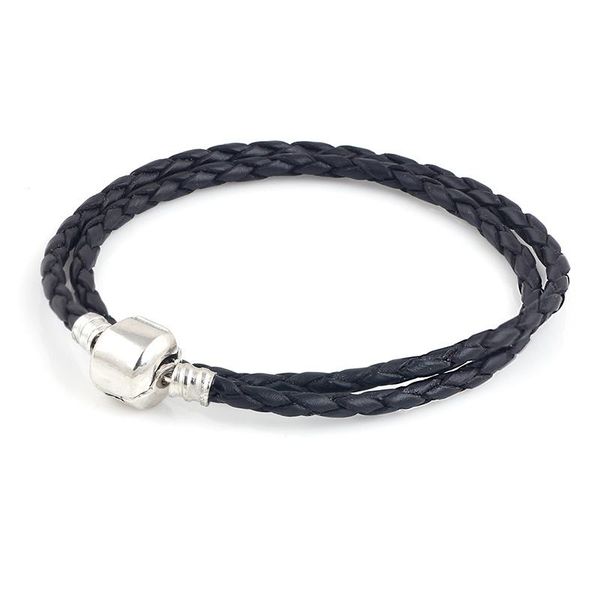 

summer style black genuine leather bracelet chain fit for charms bracelets diy metal fit for alloy glass european big hole beads, Golden;silver