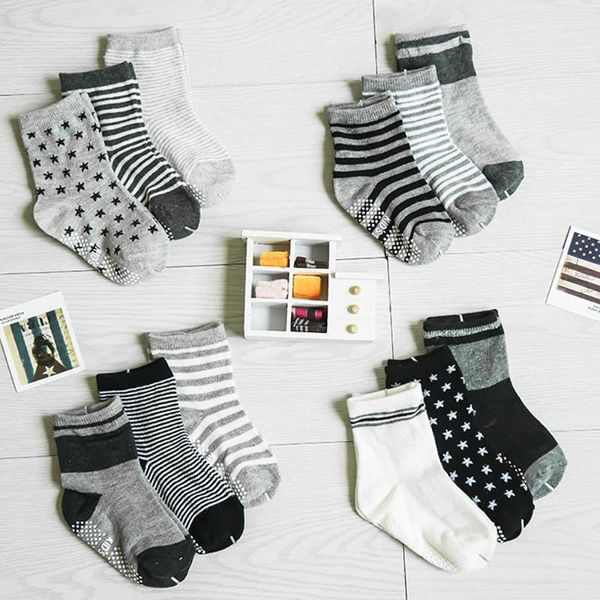 

men's socks children 12 pairs striped star soft non slip dots grip breathable spring autumn baby boys girls toddler, Black