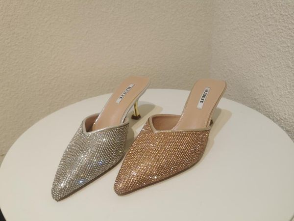 

mod&bale sandals women's spring and summer new women's shoes rhinestone high heels sequins slippers sandals, Black