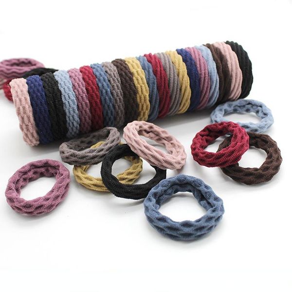 

20pcs new bold high elastic jacquard towel ring rubber band hair ring without seams durable pattern hair rope accessories, Slivery;white