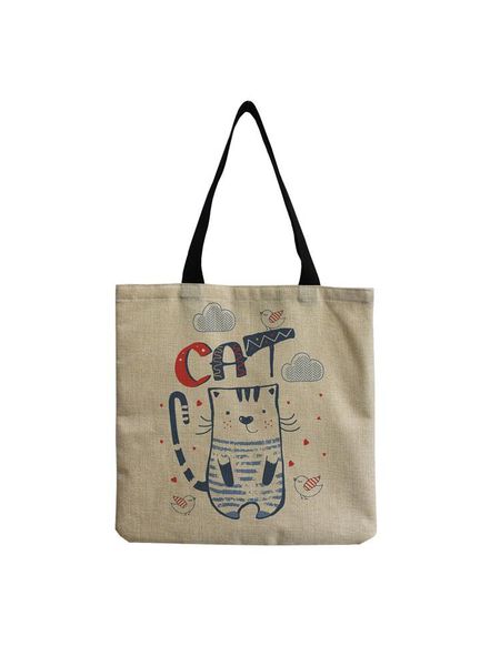 

ladies new fashion animal shoulder shopping bag blue spriped cat printed bag packs beach wreath large capacity travel tote