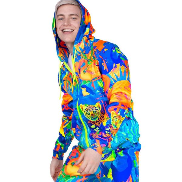 

neon zip hoodie glow in the blacklight lion jungle, Black