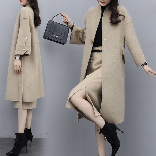 

2021 new woman and winter two garments suit wool outerwear fashion all women's skirt iuem, Black;white