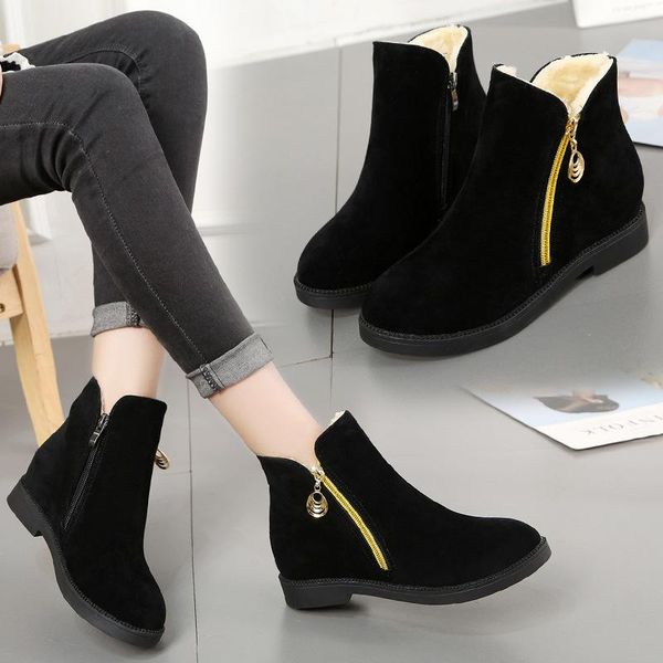 

boots round head, low heel, double zipper women's boots, korean boots. womens booties winter, Black