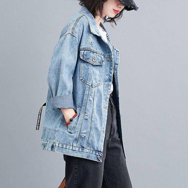 

задняя напечатанная джинсовая куртка женщины 2020 осень разорванные отверстия лоскутный парень стиль стрит одеяла джинсовые пальто и куртки, Black;brown