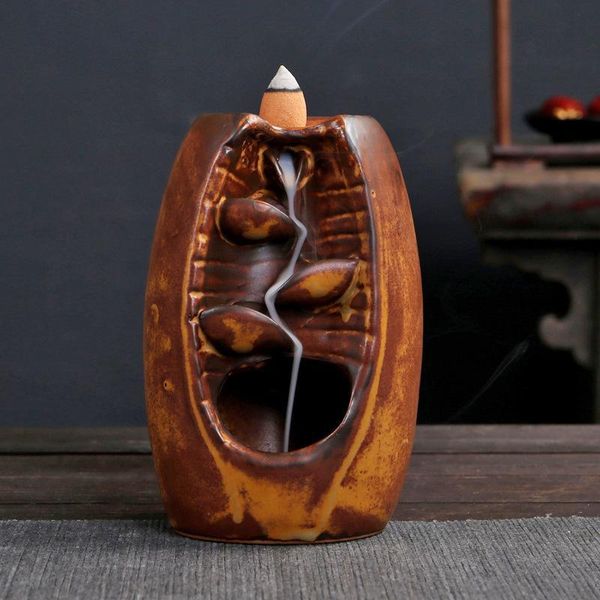 

ceramic smoke waterfall incense holder mini mountian road rive backflow incense burner blue brown censer quemador de incienso