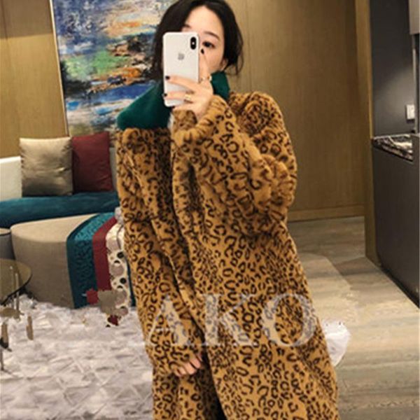 

women's fur & faux women autumn winter street style thick plus size leopard print coat ladies fashion casual lapel parkas outewear zy65, Black