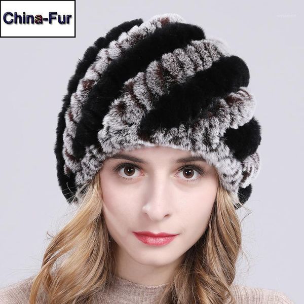 

beanie/skull caps winter russian women real rex fur hats handmade knitted genuine cap warm quality beanies hat1, Blue;gray