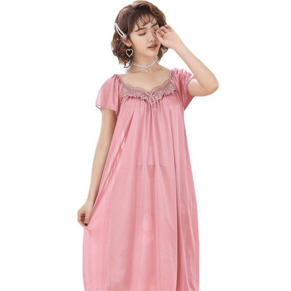 

women's sleepwear womens plus size silky loose nightdress short sleeve ruffle bowknot q6pb, Black;red