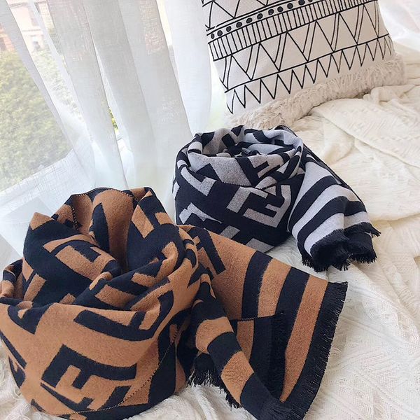 

luxurious classic letter cashmere scarves for womens fashion design long 190x70cm winter thermal oversized thick comfortable wearing, Blue;gray