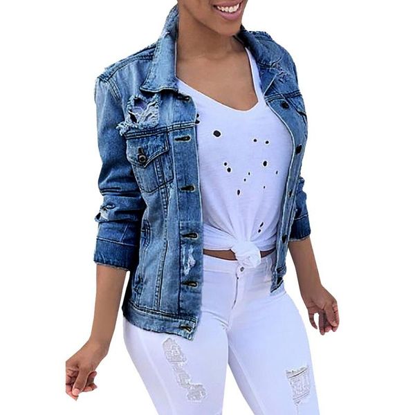 

women's jackets spring autumn denim jacket women casacos feminino slim coat holes chaqueta mujer bomber basic coats, Black;brown