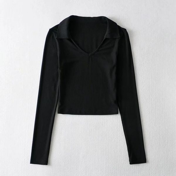 

2021 new and american fashion short long sleeve t-shirt women blogger ins women's solid color bottoming shirt slim lapel z6no, White