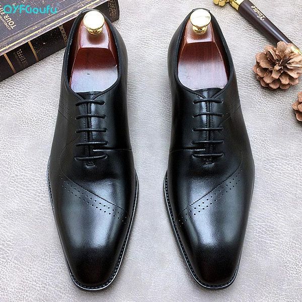 

qyfcioufu mens formal shoes genuine leather oxford shoes for men italian wedding men's brogues office1, Black