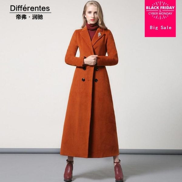 

women's wool & blends european station 2021 autumn and winter fashion brand thicker jacket woolen trunks long double breasted coat wj15, Black