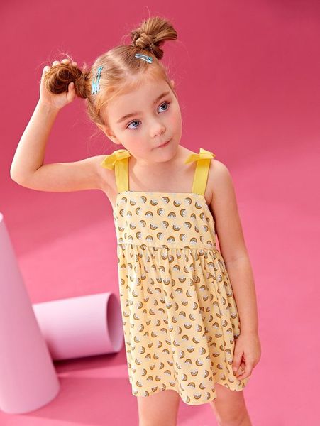 

x cakespy toddler girls cartoon print knot detail dress she, Red;yellow