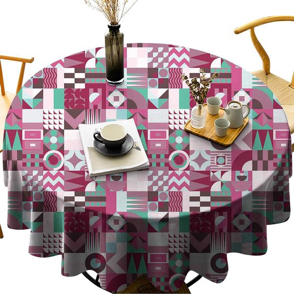

wrinkle anti-fading round tablecloths rich collection of motifs from fifties groovy unusual forms checkered design