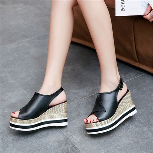 

2021 new black white hemp weave female summer peep toe return belt sandals shoes ladies high heels 9zvy