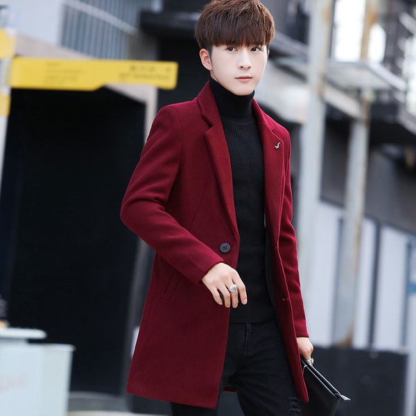 

windbreaker in autumn and winter of 2019 medium length wool men's coat, Tan;black