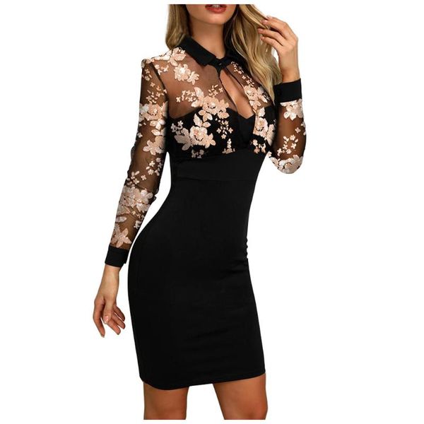 

amsgend women's clothing appliques woman dress fashion long sleeve sheer sequins mesh patchwork casual woman dress 2021, Black;gray
