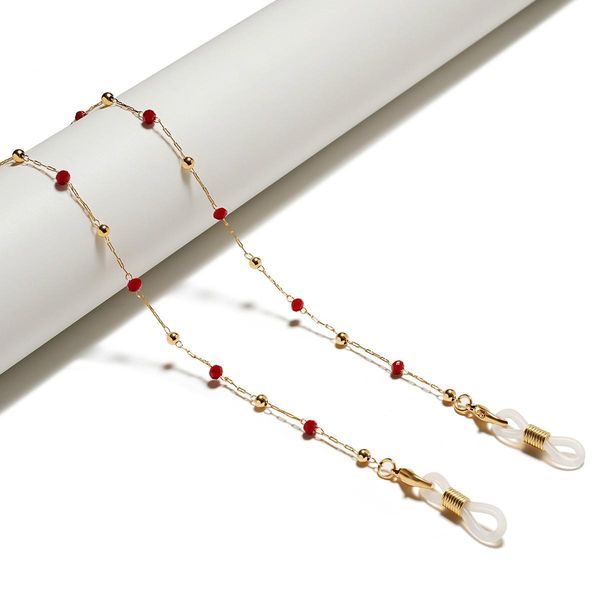 

2020 gold color red crystal beaded eyeglass strap reading glasses spectacles sunglasses holder eyewear eyeglass chain jewelry h bbybxk