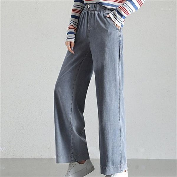 

women's 2020 summer new wide leg jeans high waist large size thin loose straight pants1, Blue