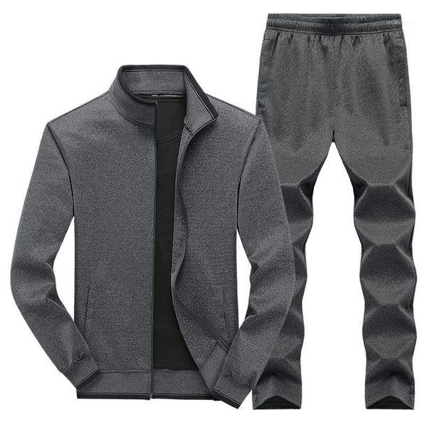 

mens sportwear sets tracksuit men sweatshirts pullover casual sweatpant elastic pant set 2019 spring coat pant suit male hx2431, Gray