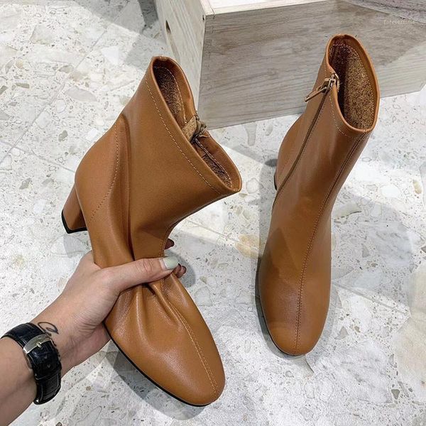 

boots winter women autumn med heels botas mujer leather ankle fashion ladies shoes short bota feminina zapatos de mujer1, Black
