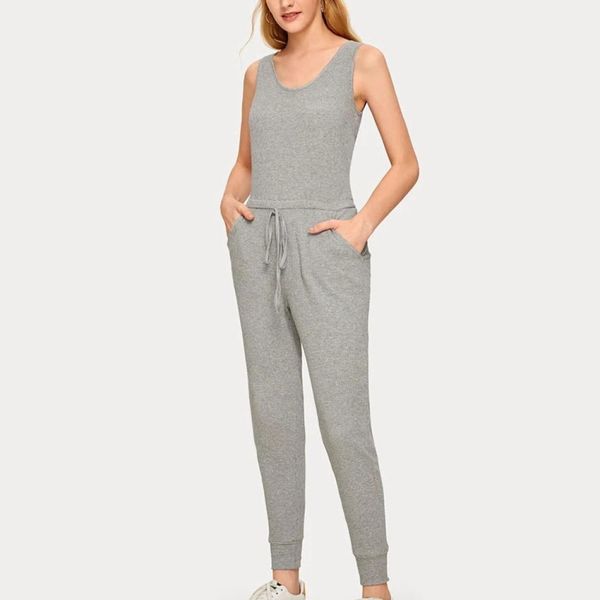 

knit vest jumpsuit sports pants, Black;white