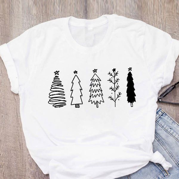 

women graphic tree happy time geometric holiday new year merry christmas clothing female printed lady tees t shirt t-shirt, White