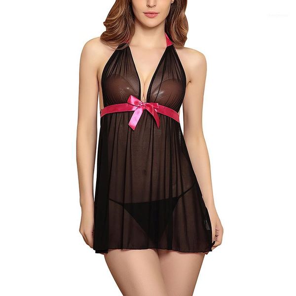 

intimate women black lace transparent slips high waist bowknot clothes backless halter sleepwear plus size deep v slip1, Black;red