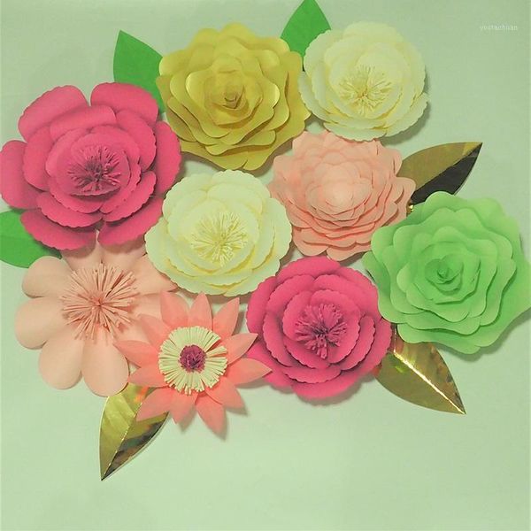 

decorative flowers & wreaths 2021 giant paper backdrop 9pcs + leaves 6pcs wedding event baby nursery shower decorations retial store decor1