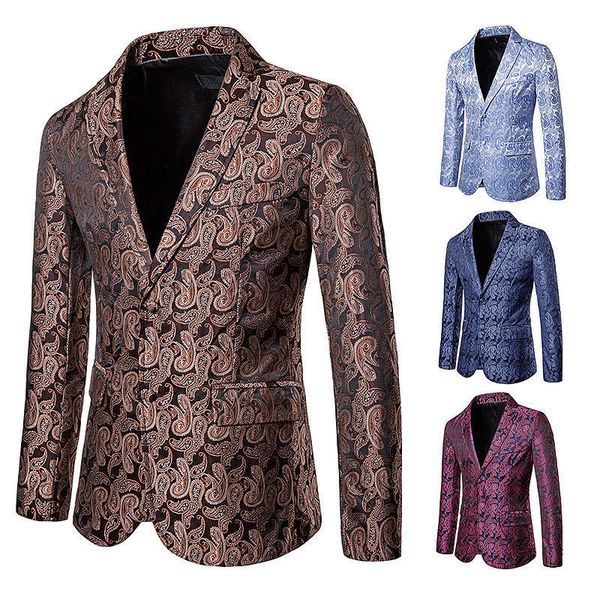 

new nightclub men's colorful cashew flower two button suit coat, White;black