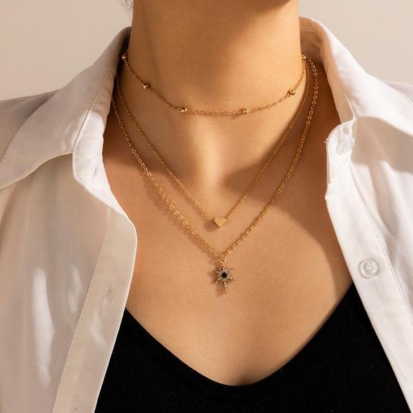 

brling new 2020 fashion ins vintage chain pendant choker heart shaped star love necklace for women girls gifts party, Golden;silver